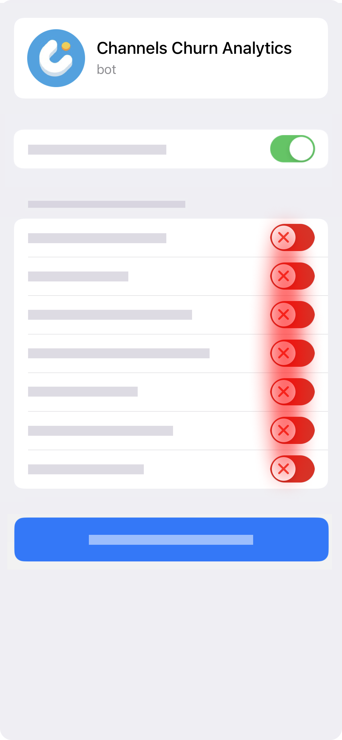 Add the bot as an administrator, disabling other rights